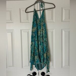 Teal Floral Halter Dress